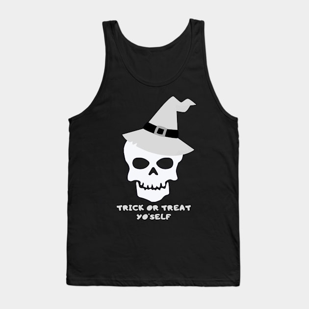 Trick or Treat Yourself – Funny Hat Skull Tank Top by MONLart